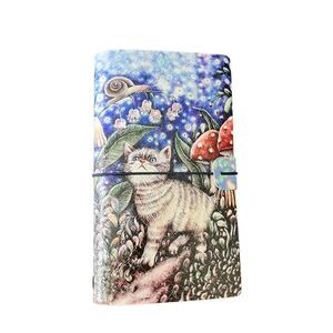 Cat, Florals Mushrooms & Snail Faux Leather Reusable Travelers Notebook 8x4.5”